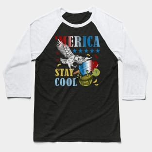 Merica Funny Eagle and Turtle Stay Cool Popsicle Baseball T-Shirt